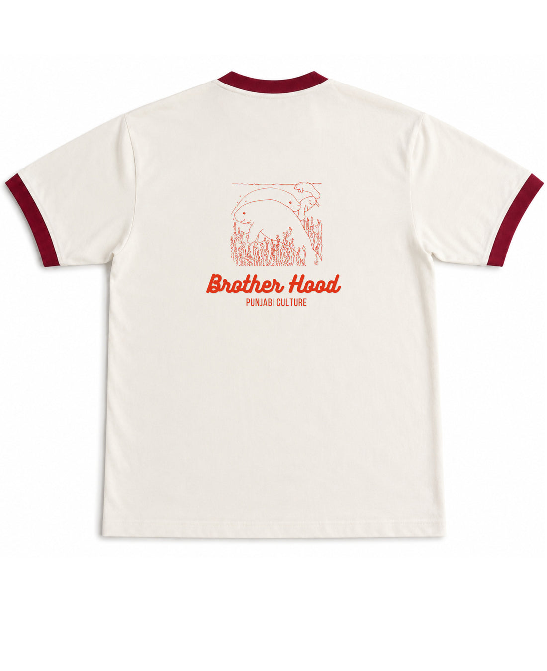 Off White & Maroon Ringer tee Front Design