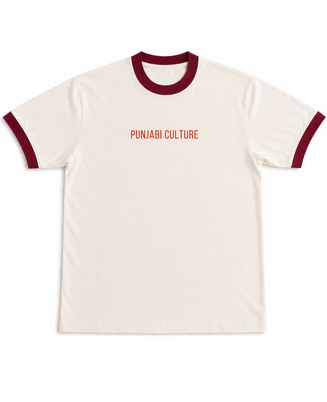 Off White & Maroon Ringer tee Front Design