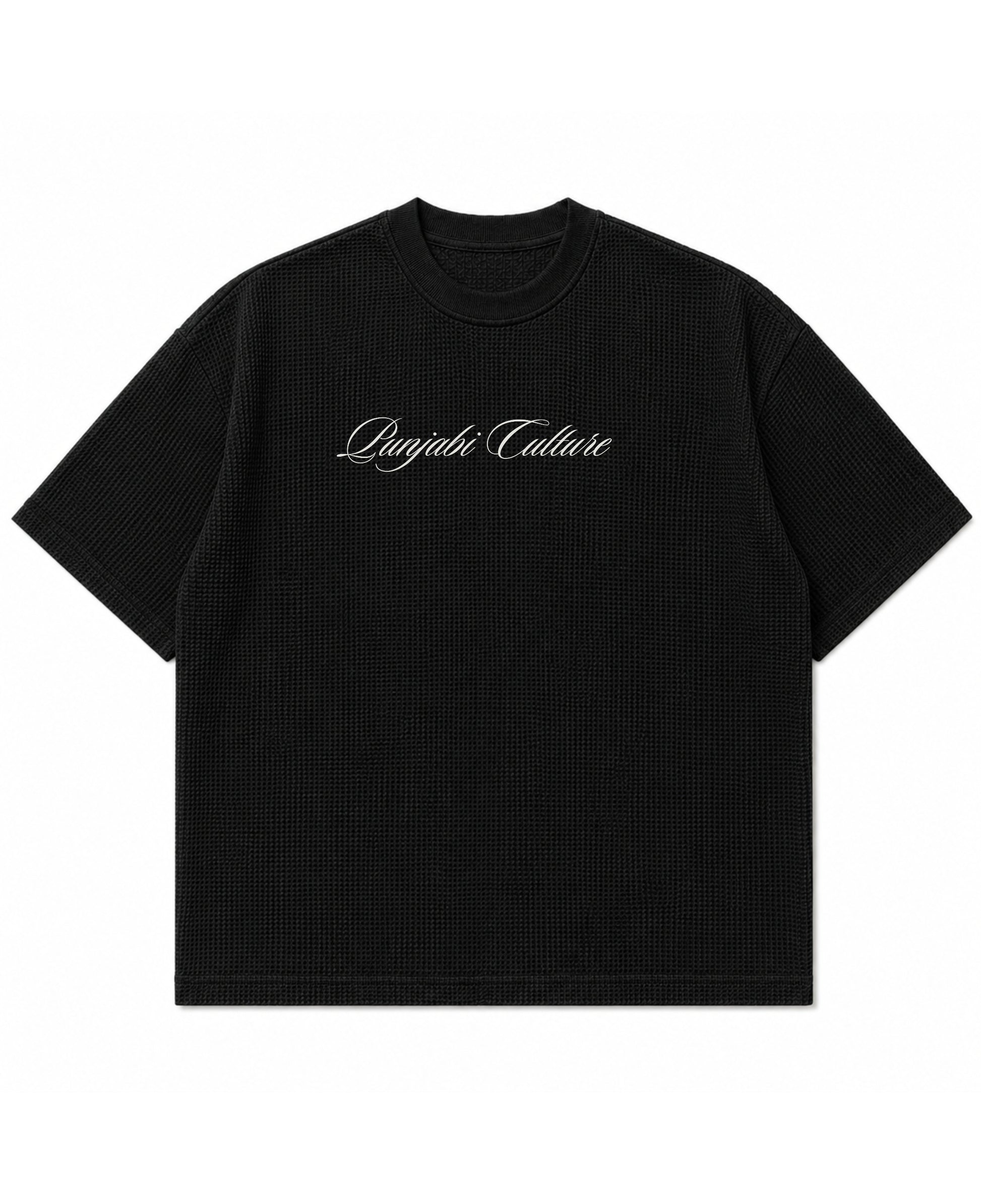 Black waffle boxy fit Front Design