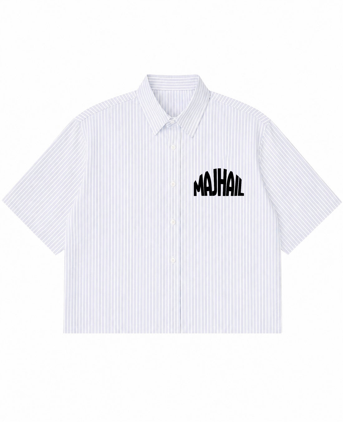 Blue Striped Oxford Boxy Shirt Front Design