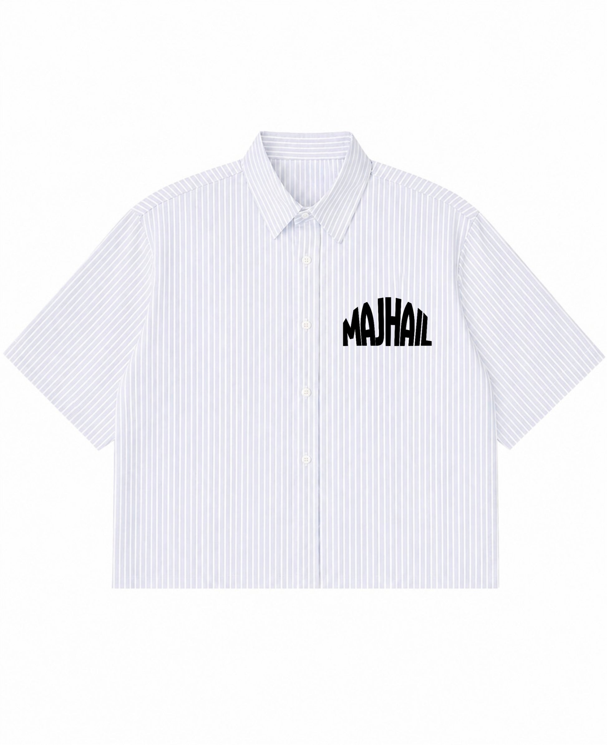 Blue Striped Oxford Boxy Shirt Front Design