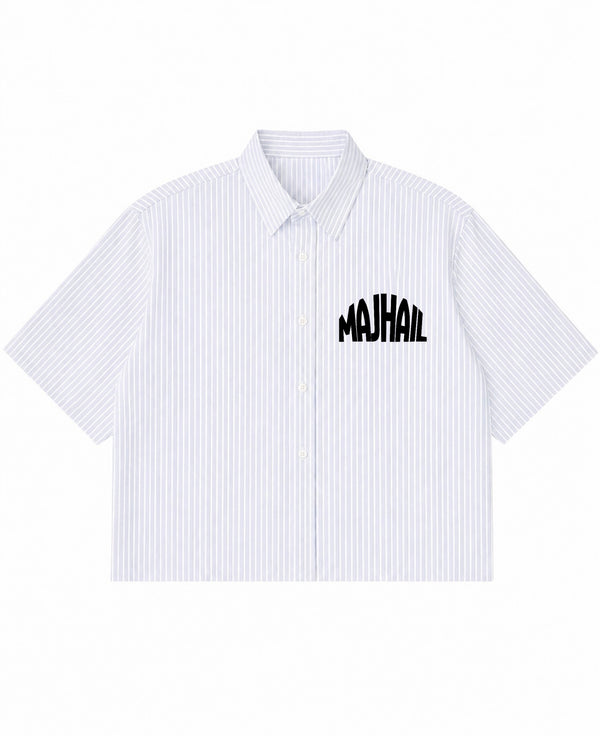 Blue Striped Oxford Boxy Shirt Front Design