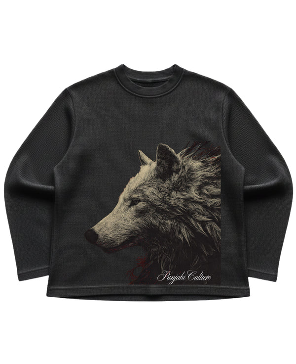 Black waffle knit oversized full-sleeve Front Design